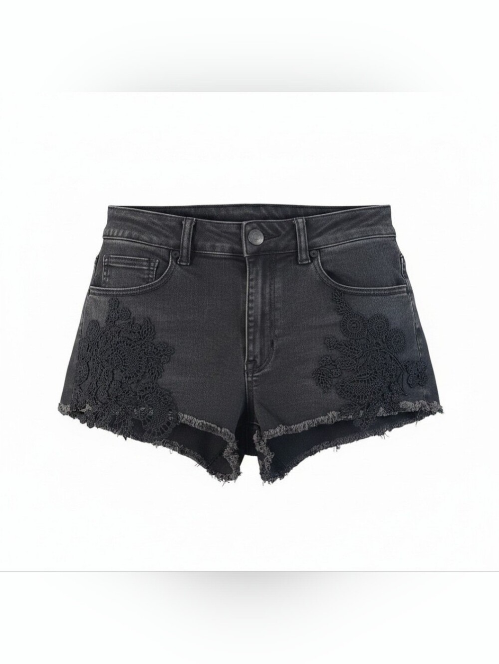 American Eagle Outfitters Womens 8 Cutoff Black Denim Shorts with Lace Applique